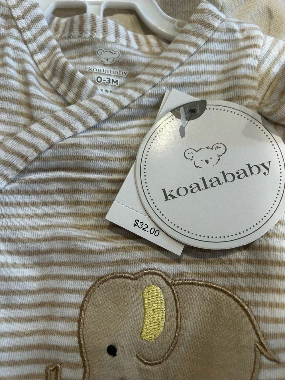 Koala Kids-Infant Cream & White Striped Elephant 4 Piece Pajama Set